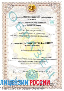 Образец сертификата соответствия аудитора №ST.RU.EXP.00014300-1 Владимир Сертификат OHSAS 18001